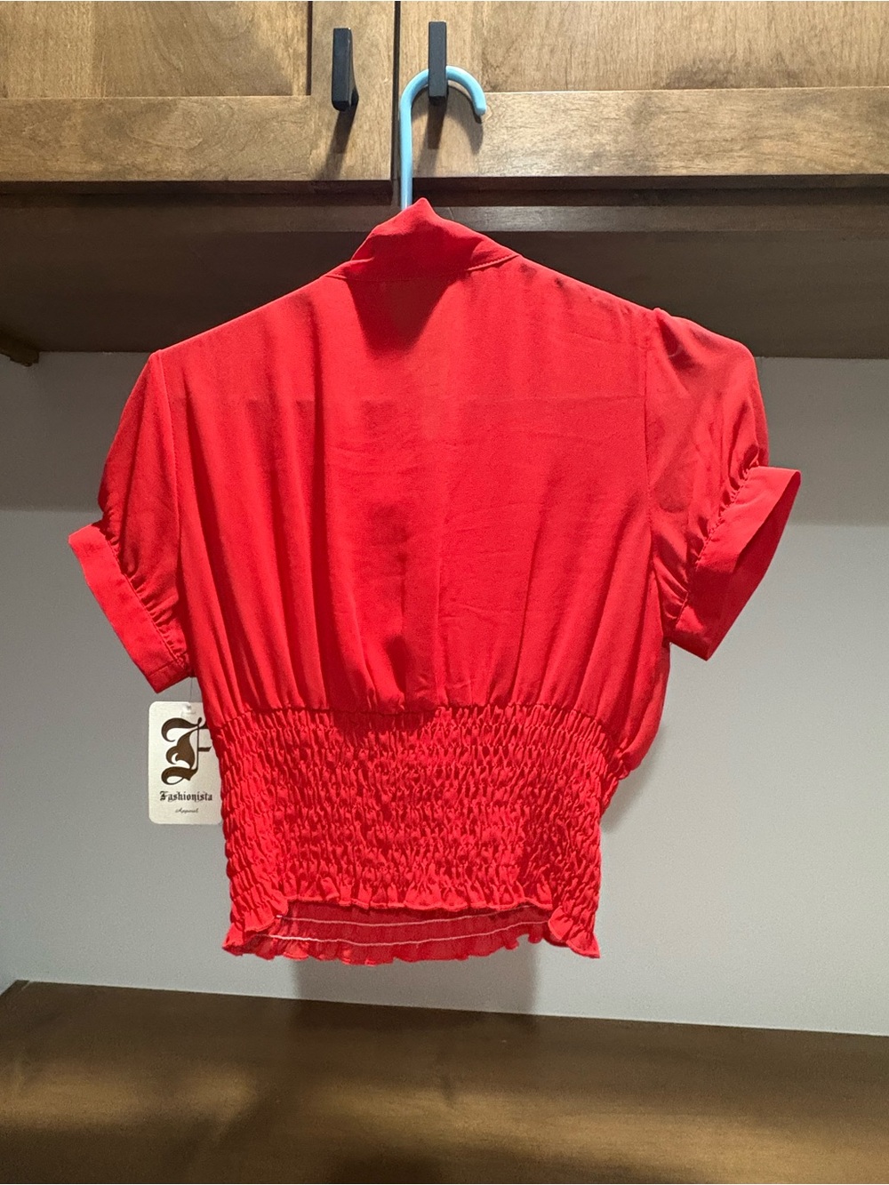 Moon Collection Red Tie-Neck Ruffle Blouse - Picture 2 of 3